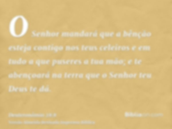 O Senhor mandará que a bênção esteja contigo nos teus celeiros e em tudo a que puseres a tua mão; e te abençoará na terra que o Senhor teu Deus te dá.