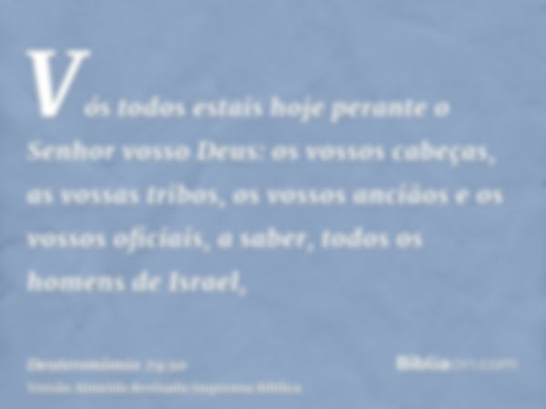 Vós todos estais hoje perante o Senhor vosso Deus: os vossos cabeças, as vossas tribos, os vossos anciãos e os vossos oficiais, a saber, todos os homens de Isra