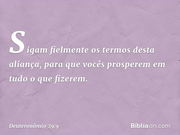 "Sigam fielmente os termos desta aliança, para que vocês prosperem em tudo o que fizerem. -- Deuteronômio 29:9