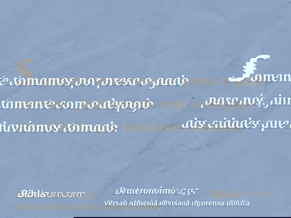 somente tomamos por presa o gado para nós, juntamente com o despojo das cidades que havíamos tomado.