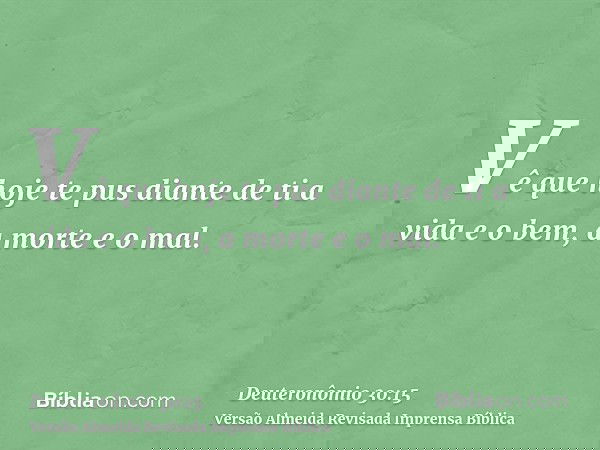 Vê que hoje te pus diante de ti a vida e o bem, a morte e o mal.