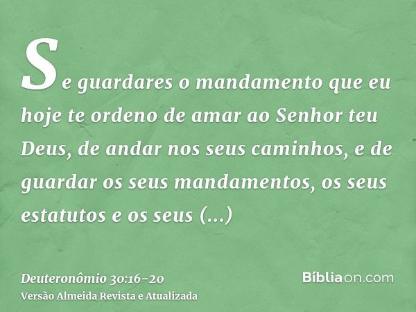 Se guardares o mandamento que eu hoje te ordeno de amar ao Senhor teu Deus, de andar nos seus caminhos, e de guardar os seus mandamentos, os seus estatutos e os