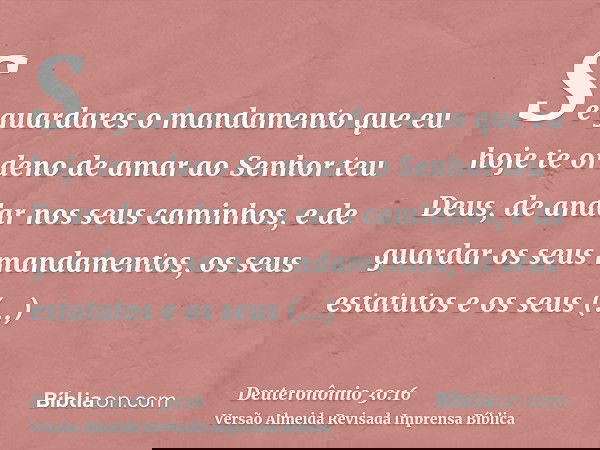 Se guardares o mandamento que eu hoje te ordeno de amar ao Senhor teu Deus, de andar nos seus caminhos, e de guardar os seus mandamentos, os seus estatutos e os