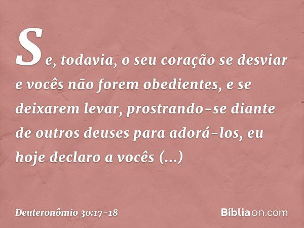 "Se, todavia, o seu coração se desviar e vocês não forem obedientes, e se deixarem levar, prostrando-se diante de outros deuses para adorá-los, eu hoje declaro 