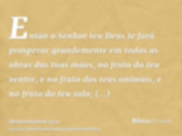 Então o Senhor teu Deus te fará prosperar grandemente em todas as obras das tuas mãos, no fruto do teu ventre, e no fruto dos teus animais, e no fruto do teu so