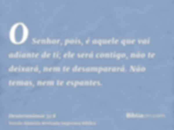 O Senhor, pois, é aquele que vai adiante de ti; ele será contigo, não te deixará, nem te desamparará. Não temas, nem te espantes.