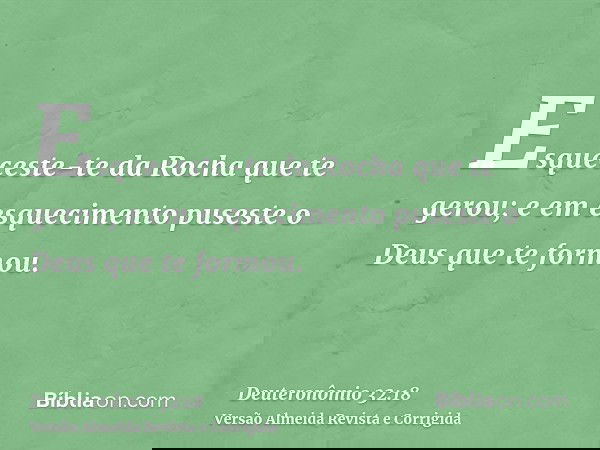 Esqueceste-te da Rocha que te gerou; e em esquecimento puseste o Deus que te formou.