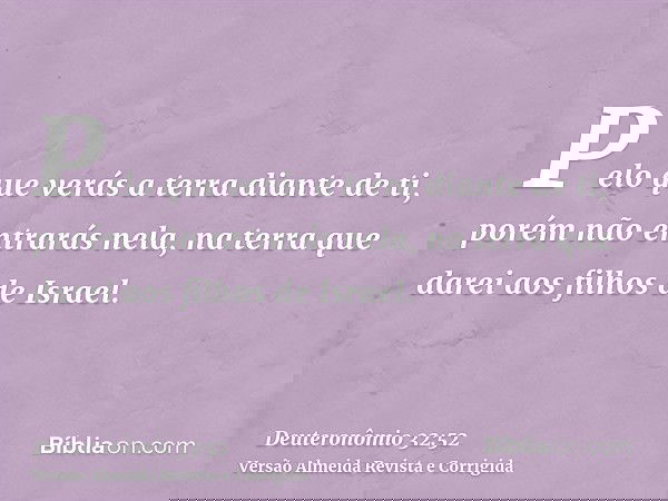 Pelo que verás a terra diante de ti, porém não entrarás nela, na terra que darei aos filhos de Israel.