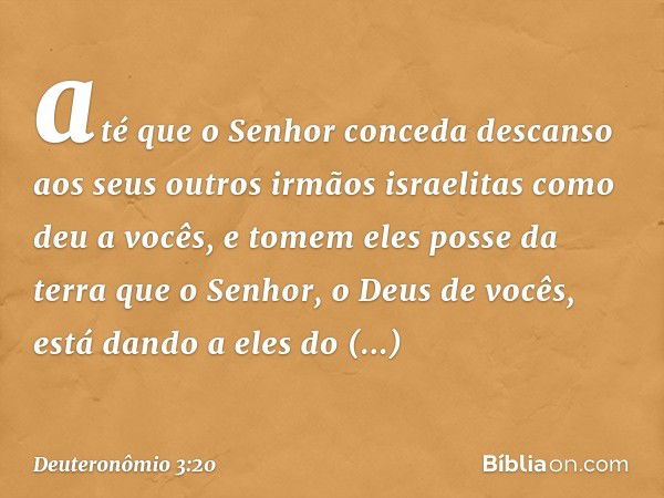 até que o Senhor conceda descanso aos seus outros irmãos israelitas como deu a vocês, e tomem eles posse da terra que o Senhor, o Deus de vocês, está dando a el