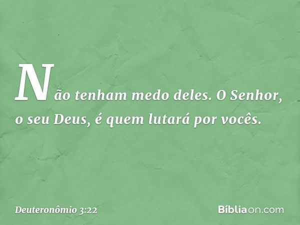 Não tenham medo deles. O Senhor, o seu Deus, é quem lutará por vocês. -- Deuteronômio 3:22