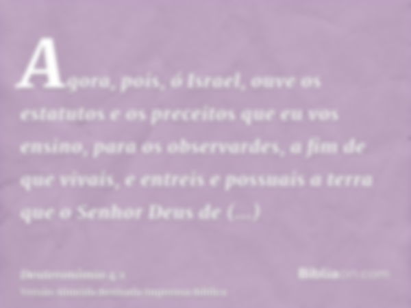 Agora, pois, ó Israel, ouve os estatutos e os preceitos que eu vos ensino, para os observardes, a fim de que vivais, e entreis e possuais a terra que o Senhor D