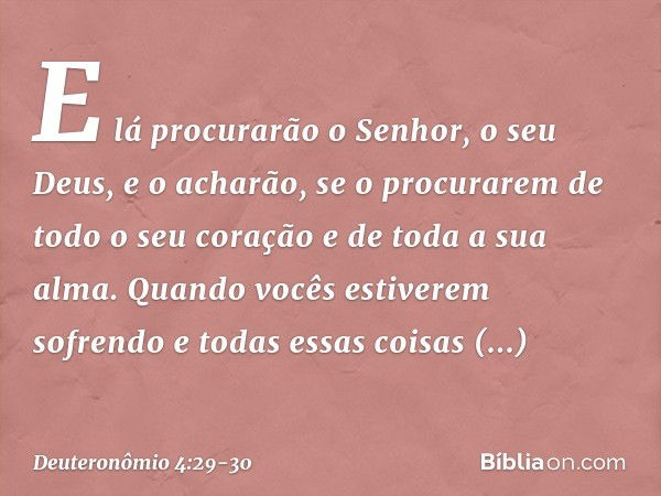 E lá procurarão o Senhor, o seu Deus, e o acharão, se o procurarem de todo o seu coração e de toda a sua alma. Quando vocês estiverem sofrendo e todas essas coi