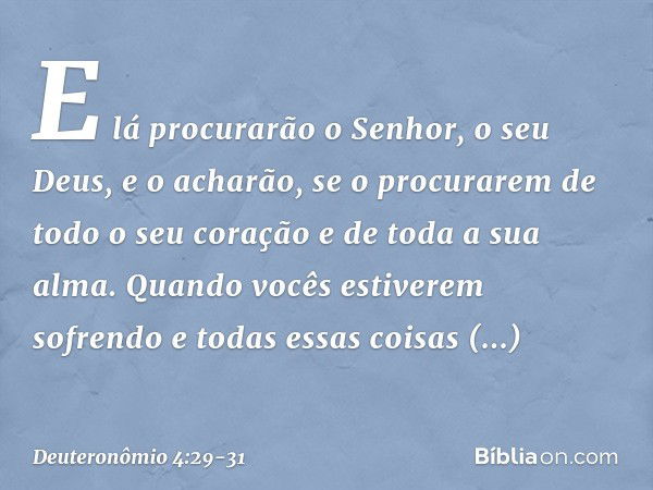 E lá procurarão o Senhor, o seu Deus, e o acharão, se o procurarem de todo o seu coração e de toda a sua alma. Quando vocês estiverem sofrendo e todas essas coi