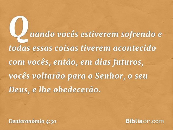 Quando vocês estiverem sofrendo e todas essas coisas tiverem acontecido com vocês, então, em dias futuros, vocês voltarão para o Senhor, o seu Deus, e lhe obede