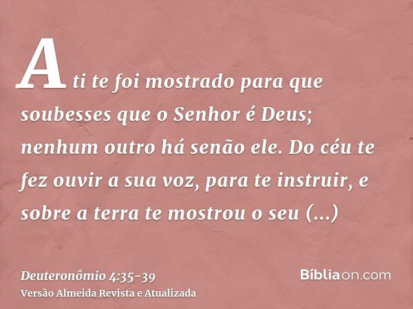 A ti te foi mostrado para que soubesses que o Senhor é Deus; nenhum outro há senão ele.Do céu te fez ouvir a sua voz, para te instruir, e sobre a terra te mostr