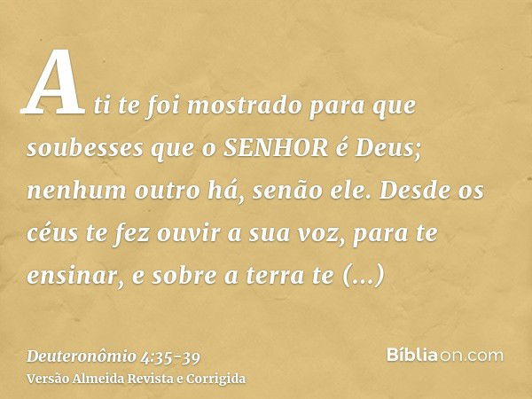 A ti te foi mostrado para que soubesses que o SENHOR é Deus; nenhum outro há, senão ele.Desde os céus te fez ouvir a sua voz, para te ensinar, e sobre a terra t