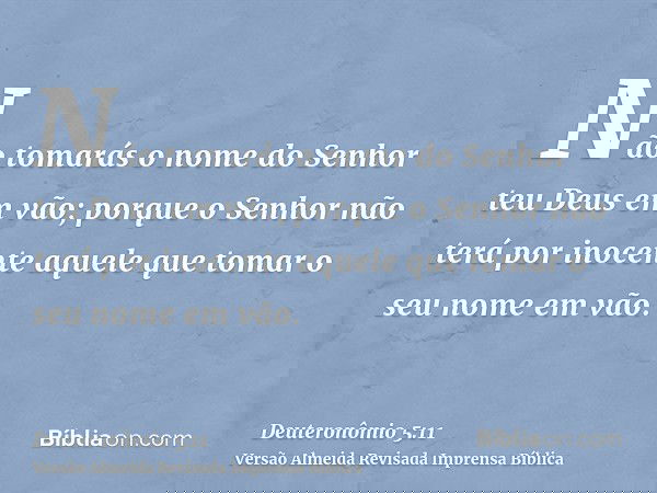 Não tomarás o nome do Senhor teu Deus em vão; porque o Senhor não terá por inocente aquele que tomar o seu nome em vão.