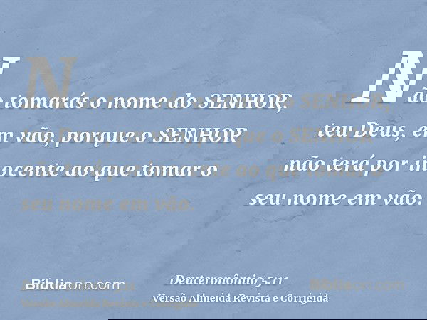 Não tomarás o nome do SENHOR, teu Deus, em vão, porque o SENHOR não terá por inocente ao que tomar o seu nome em vão.