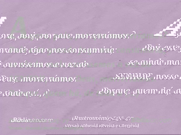 Agora, pois, por que morreríamos? Pois este grande fogo nos consumiria; se ainda mais ouvíssemos a voz do SENHOR, nosso Deus, morreríamos.Porque, quem há, de to