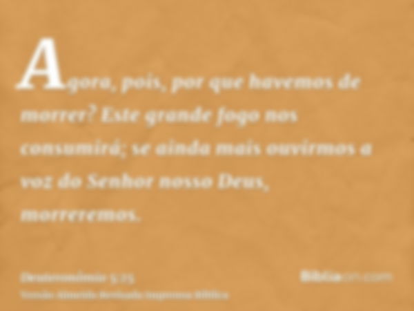 Agora, pois, por que havemos de morrer? Este grande fogo nos consumirá; se ainda mais ouvirmos a voz do Senhor nosso Deus, morreremos.