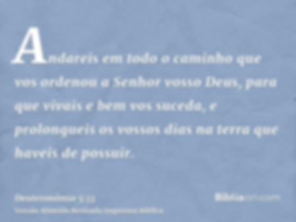 Andareis em todo o caminho que vos ordenou a Senhor vosso Deus, para que vivais e bem vos suceda, e prolongueis os vossos dias na terra que haveis de possuir.