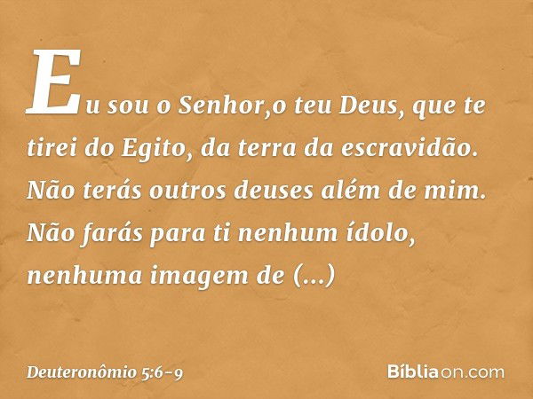 " 'Eu sou o Senhor,o teu Deus, que te tirei do Egito, da terra da escravidão. " 'Não terás outros deuses além de mim. " 'Não farás para ti nenhum ídolo, nenhuma