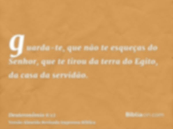 guarda-te, que não te esqueças do Senhor, que te tirou da terra do Egito, da casa da servidão.