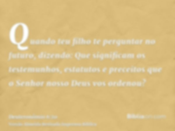 Quando teu filho te perguntar no futuro, dizendo: Que significam os testemunhos, estatutos e preceitos que o Senhor nosso Deus vos ordenou?