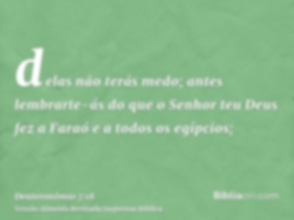 delas não terás medo; antes lembrarte-ás do que o Senhor teu Deus fez a Faraó e a todos os egípcios;