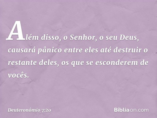 Além disso, o Senhor, o seu Deus, causará pânico entre eles até destruir o restante deles, os que se esconderem de vocês. -- Deuteronômio 7:20