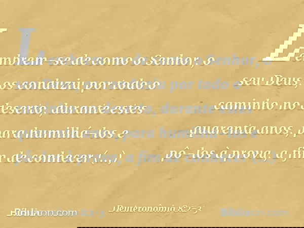 "Lembrem-se de como o Senhor, o seu Deus, os conduziu por todo o caminho no deserto, durante estes quarenta anos, para humilhá-los e pô-los à prova, a fim de co