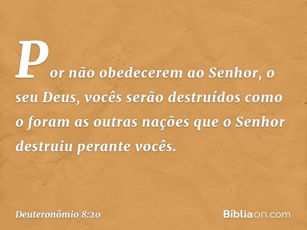 Por não obedecerem ao Senhor, o seu Deus, vocês serão destruídos como o foram as outras nações que o Senhor destruiu perante vocês. -- Deuteronômio 8:20