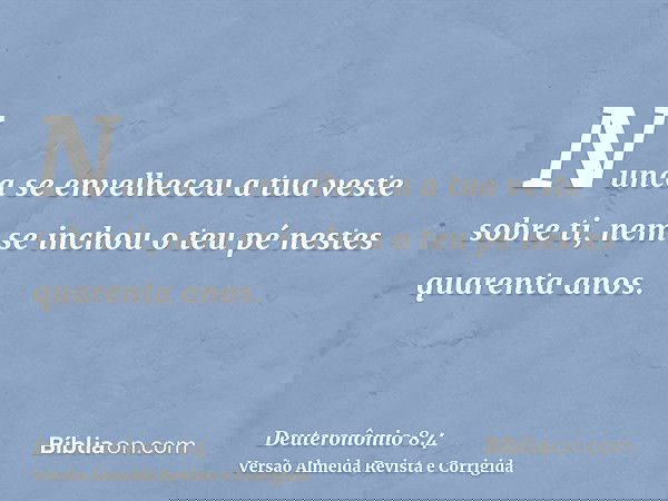 Nunca se envelheceu a tua veste sobre ti, nem se inchou o teu pé nestes quarenta anos.
