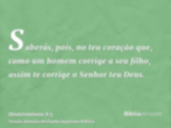 Saberás, pois, no teu coração que, como um homem corrige a seu filho, assim te corrige o Senhor teu Deus.