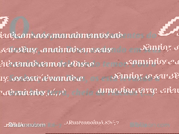 "Obedeçam aos mandamentos do Senhor, o seu Deus, andando em seus caminhos e dele tendo temor. Pois o Senhor, o seu Deus, os está levando a uma boa terra, cheia