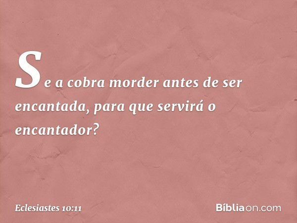 Se a cobra morder
antes de ser encantada,
para que servirá o encantador? -- Eclesiastes 10:11