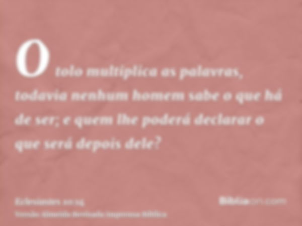 O tolo multiplica as palavras, todavia nenhum homem sabe o que há de ser; e quem lhe poderá declarar o que será depois dele?