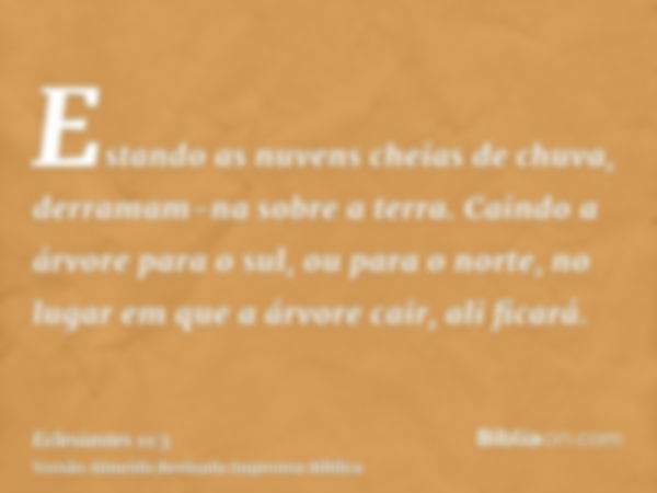 Estando as nuvens cheias de chuva, derramam-na sobre a terra. Caindo a árvore para o sul, ou para o norte, no lugar em que a árvore cair, ali ficará.