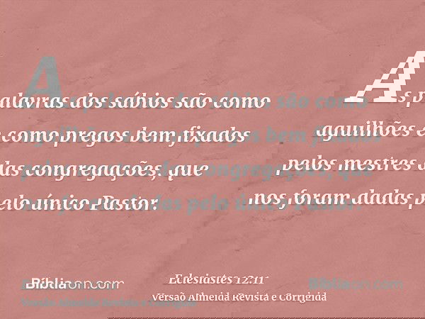 As palavras dos sábios são como aguilhões e como pregos bem fixados pelos mestres das congregações, que nos foram dadas pelo único Pastor.