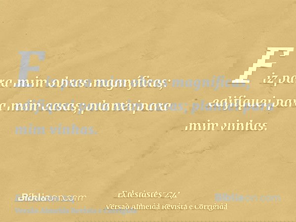 Fiz para mim obras magníficas; edifiquei para mim casas; plantei para mim vinhas.