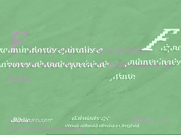 Fiz para mim hortas e jardins e plantei neles árvores de toda espécie de fruto.