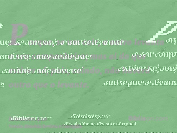 Porque, se um cair, o outro levanta o seu companheiro; mas ai do que estiver só; pois, caindo, não haverá outro que o levante.