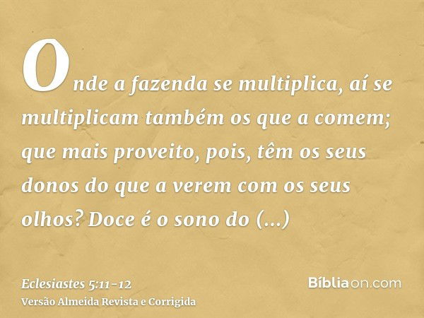 Onde a fazenda se multiplica, aí se multiplicam também os que a comem; que mais proveito, pois, têm os seus donos do que a verem com os seus olhos?Doce é o sono