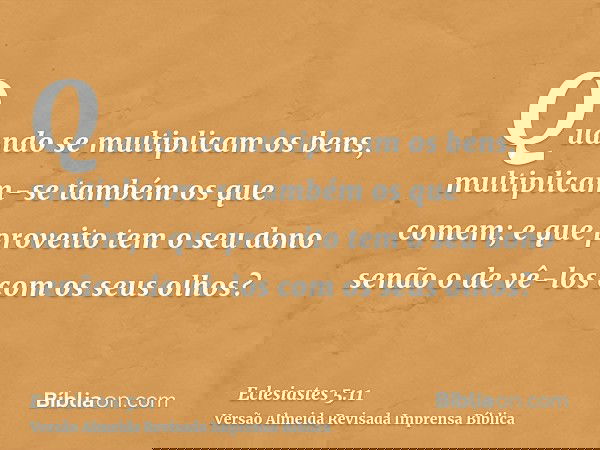 Quando se multiplicam os bens, multiplicam-se também os que comem; e que proveito tem o seu dono senão o de vê-los com os seus olhos?