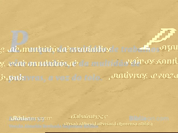 Porque, da multidão de trabalhos vêm os sonhos, e da multidão de palavras, a voz do tolo.