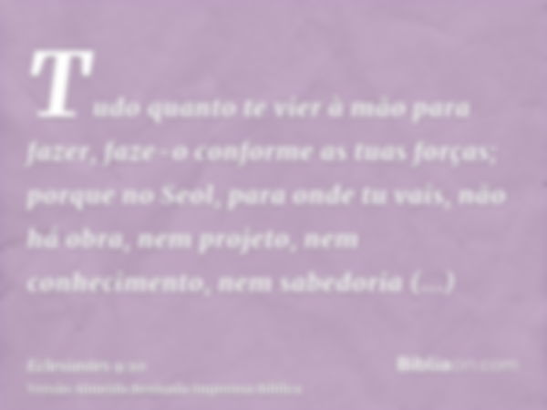 Tudo quanto te vier à mão para fazer, faze-o conforme as tuas forças; porque no Seol, para onde tu vais, não há obra, nem projeto, nem conhecimento, nem sabedor