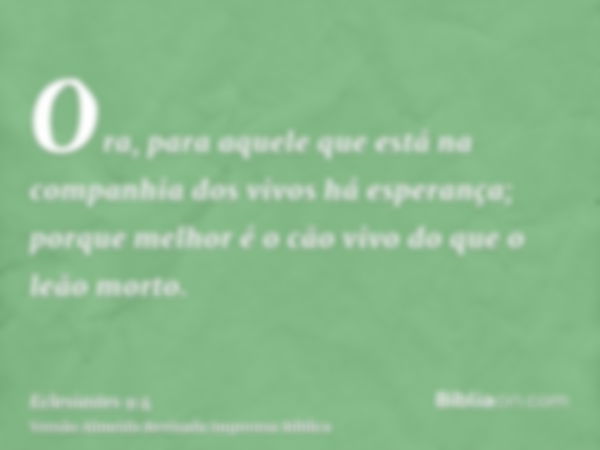 Ora, para aquele que está na companhia dos vivos há esperança; porque melhor é o cão vivo do que o leão morto.