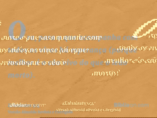 Ora, para o que acompanha com todos os vivos há esperança (porque melhor é o cão vivo do que o leão morto).