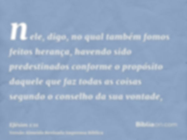 nele, digo, no qual também fomos feitos herança, havendo sido predestinados conforme o propósito daquele que faz todas as coisas segundo o conselho da sua vonta