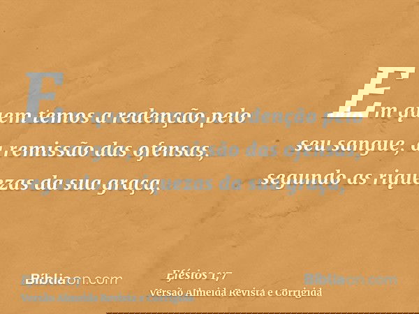 Em quem temos a redenção pelo seu sangue, a remissão das ofensas, segundo as riquezas da sua graça,